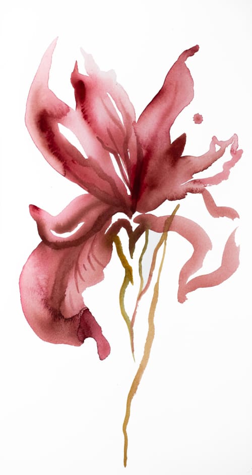 Iris No. 146 : Original Watercolor Painting | Paintings by Elizabeth Becker. Item composed of paper compatible with minimalism and contemporary style