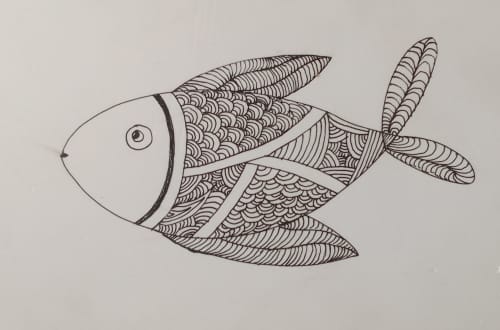 Fish | Mixed Media in Paintings by Arttake. Item compatible with minimalism and contemporary style