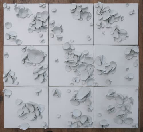 "Coastal Flow", Wall Sculpture Mounded on Wooden Boards | Wall Hangings by SevaCeramics. Item composed of wood and ceramic in japandi or coastal style