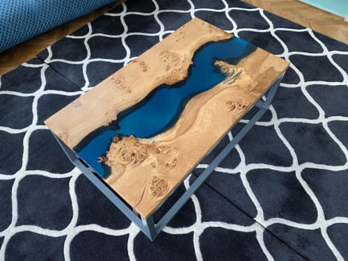 River Coffee Table | Tables by Fine Line Woodworks. Item composed of wood & metal