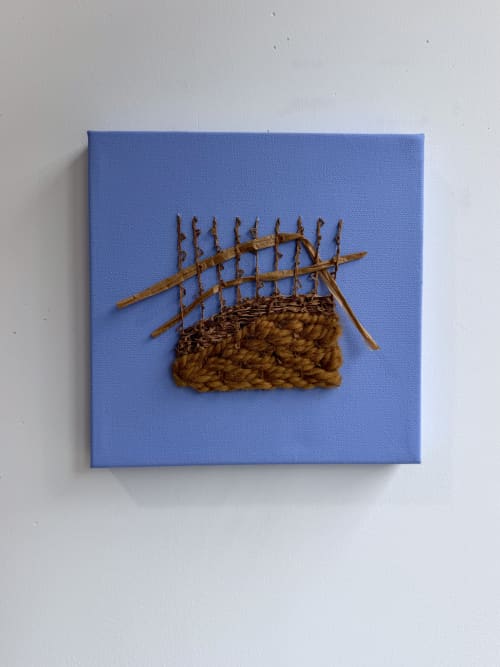 Mixed Media Weaving | Blue and Brown | Tapestry in Wall Hangings by Sarah Lawrence. Item composed of canvas and fiber in minimalism or mid century modern style