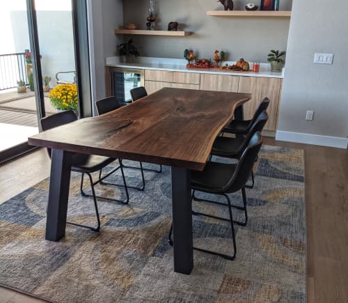 Book Matched Walnut Dining Table | Tables by Where Wood Meets Steel. Item composed of walnut and steel in contemporary or modern style