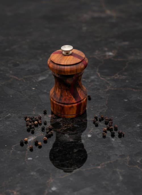 Walnut & Red Resin Pepper Mill | Handcrafted Luxury | Decorative Objects by Holzkunst Samuel Meisinger. Item composed of walnut compatible with contemporary and art deco style