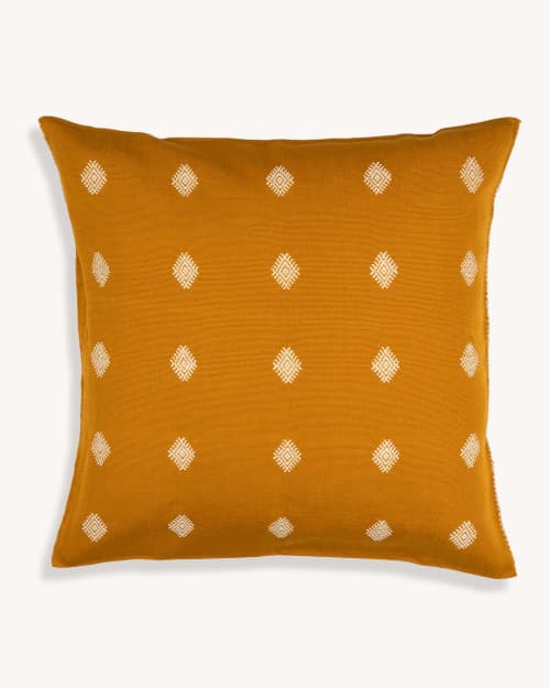 The Path Of The Sun Handwoven Cushion (YELLOW) | Pillows by Routes Interiors. Item composed of cotton compatible with boho and eclectic & maximalism style