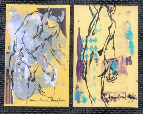 Reach / Lift | Mixed Media by Joanne Beaule Ruggles. Item made of paper works with mid century modern & contemporary style