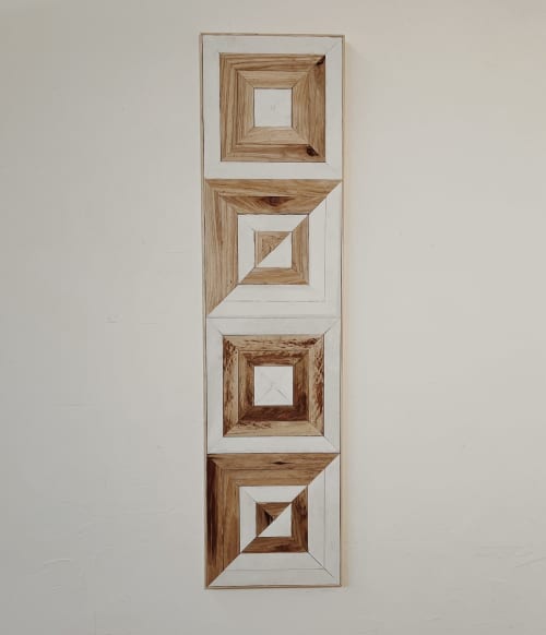 Square 1x4 White and Natural | Wall Hangings by Aleksandra Zee. Item made of wood works with minimalism & modern style