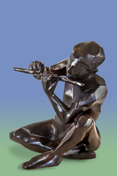 Flute musician as an Ode to Vivaldi | Sculptures by Dina Angel-Wing | Berkeley, CA in Berkeley. Item made of bronze