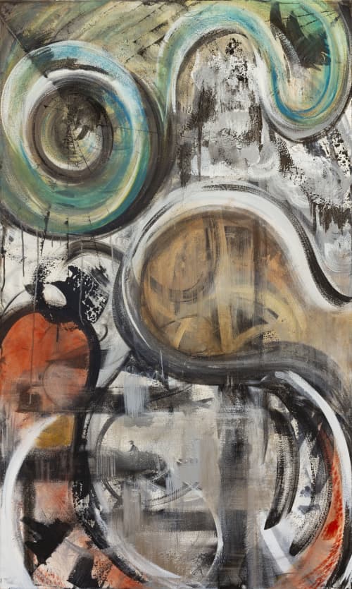 Clockwork | Oil And Acrylic Painting in Paintings by Jill Krutick. Item composed of canvas and synthetic