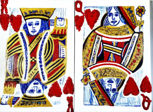 Queen and King of Hearts | Oil And Acrylic Painting in Paintings by Sona Fine Art & Design  - SFAD | Neiman Marcus, Beverly Hills in Beverly Hills. Item made of canvas & synthetic