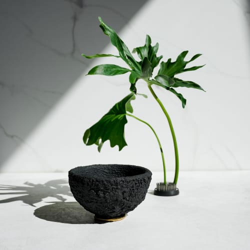 Medium Treasure Bowl in Textured Black Concrete & Brass | Decorative Bowl in Decorative Objects by Carolyn Powers Designs. Item made of brass & concrete compatible with minimalism and contemporary style