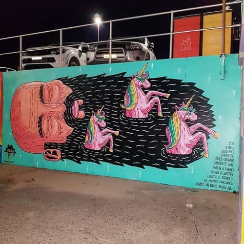 Yani Unicorn Beard at Bondi Beach | Street Murals by Mulga. Item composed of synthetic