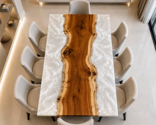 White Epoxy Wooden Dining Table Top, Luxury Dining Table | Tables by Innovative Home Decors. Item made of wood works with country & farmhouse & art deco style