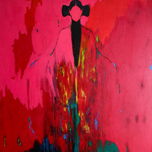 Silent Figure — Alienation Series | Paintings by Gela Mikava. Item made of linen works with minimalism & contemporary style