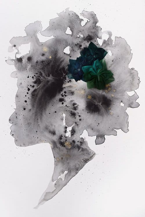 Sabine - Emerald Flower | Watercolor Painting in Paintings by Bridget Davies Art. Item composed of fabric and paper in boho or contemporary style