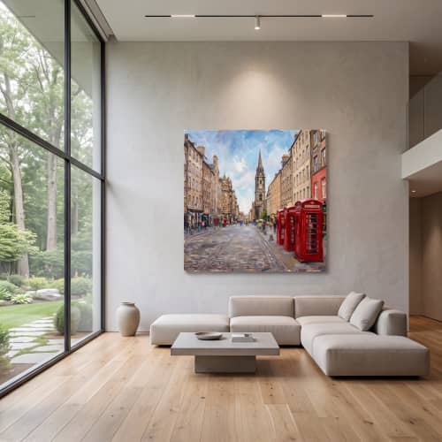 Original Impasto Oil Painting - Edinburgh Royal Mile Streets | Oil And Acrylic Painting in Paintings by Dynasty Artisan. Item composed of linen in contemporary or eclectic & maximalism style