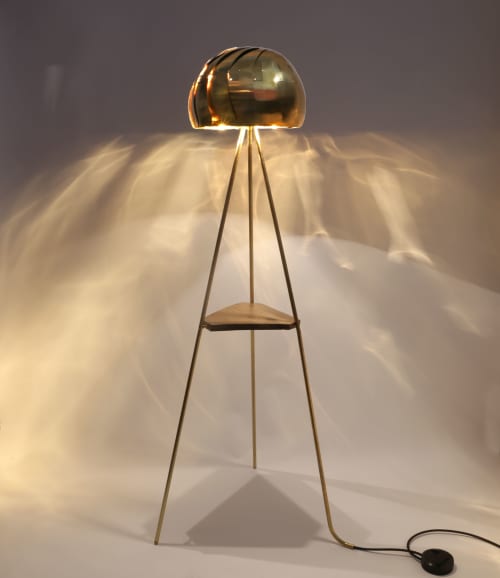 IRIS POD Floor Lamp : Unique Brass Floor Lamp | Modern Light | Lamps by lightexture. Item composed of walnut and brass in mid century modern or eclectic & maximalism style
