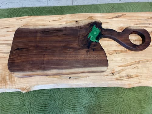 Live Edge Wood & Resin Cutting Board | Serving Board in Serveware by Carlberg Design. Item made of walnut compatible with minimalism style