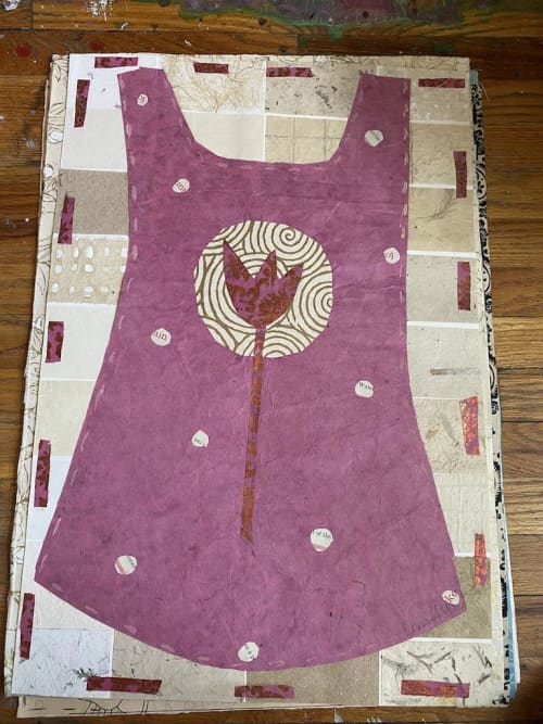 Dress Series: Pink Tulip | Mixed Media by Pam (Pamela) Smilow. Item made of paper