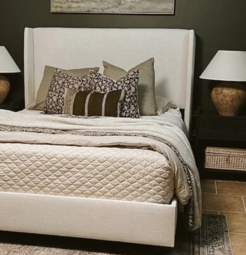 Block printed cushion | Pillows by Velvet Fringe. Item composed of linen in boho or mid century modern style