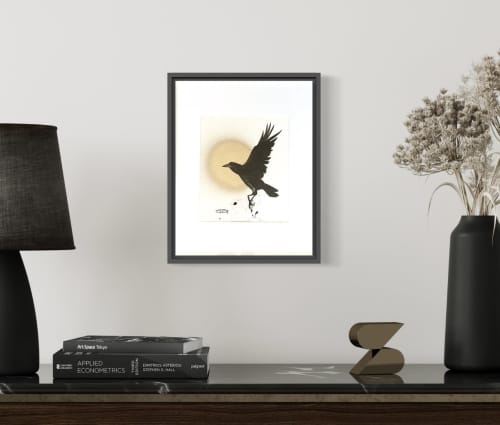 Painting in minimalistic style, Flight Raven | Drawing in Paintings by Oplyart. Item made of paper compatible with minimalism and mid century modern style