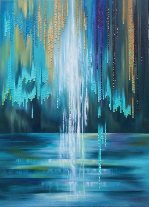 Dancing in the Rain | Oil And Acrylic Painting in Paintings by Nina K. Item composed of canvas and synthetic
