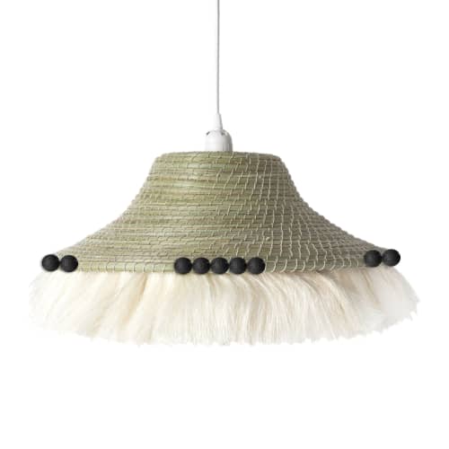 fringe + berry pendant shade natural/cream + black | Pendants by Charlie Sprout. Item composed of synthetic