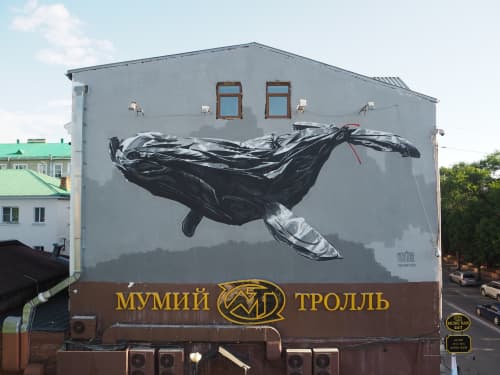 Garbage Whale | Street Murals by Murmure Street