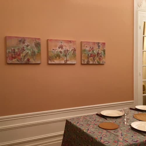 Hummingbird and Flowers Triptych | Mixed Media by Ann Holsberry. Item composed of synthetic