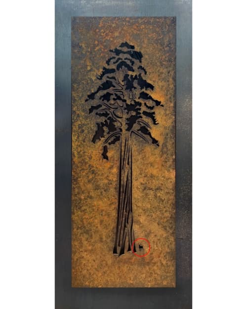 Sequoia w/Buck | Wall Sculpture in Wall Hangings by The Oxide Studio. Item composed of steel in mid century modern or contemporary style