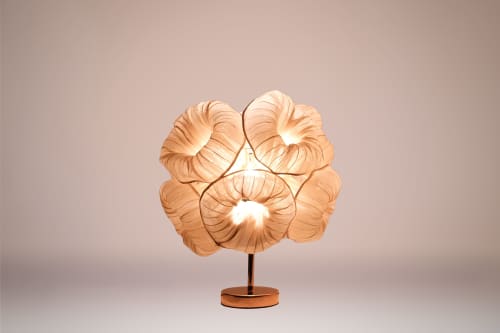 Modern Fabric Plain Table Lamp Anemone by Studio Mirei | Lamps by Costantini Designñ. Item made of fabric with copper