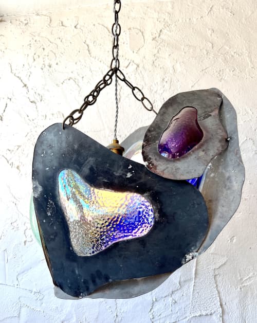 Blue, green and plum lamp | Pendants by Kelly Witmer. Item composed of steel & glass