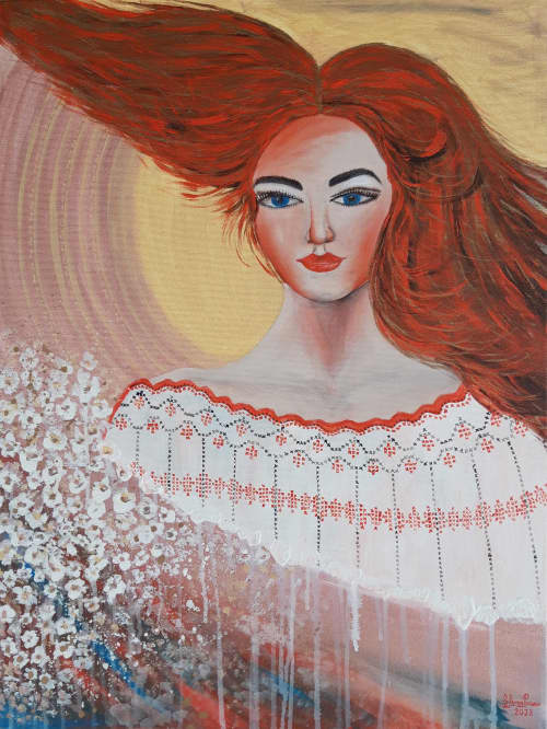 Ella, entre diosas y mujeres (2023) | Oil And Acrylic Painting in Paintings by Elena Parau. Item composed of canvas in minimalism or country & farmhouse style