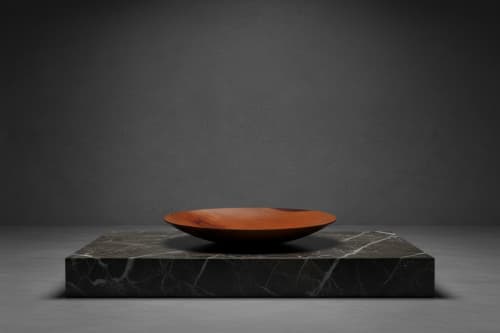 Handcrafted Flat Pearwood Bowl | Dinnerware by Holzkunst Samuel Meisinger. Item composed of wood in contemporary or art deco style