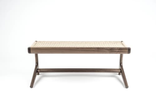 Rian Cantilever Bench, Walnut with Kraft Danish Cord | Benches & Ottomans by Semigood Design. Item composed of walnut
