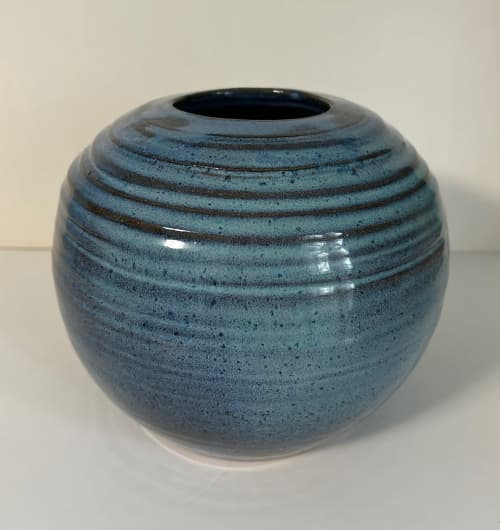 Round Blue Vase | Vases & Vessels by Feats Of Clay. Item made of ceramic works with contemporary & modern style