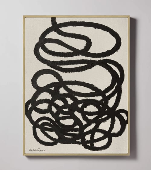 "Abstract Squiggle No. 1" - Black and White Painting | Oil And Acrylic Painting in Paintings by ART + ALCHEMY By Nicolette Atelier. Item composed of wood and canvas in minimalism or mid century modern style