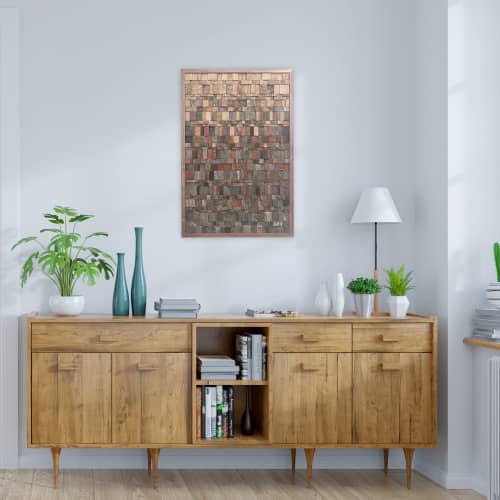 Embers at the Treeline” —Reclaimed Wood Wall Art Panel, Hand | Wall Sculpture in Wall Hangings by Craig Forget. Item composed of oak wood compatible with boho and mid century modern style