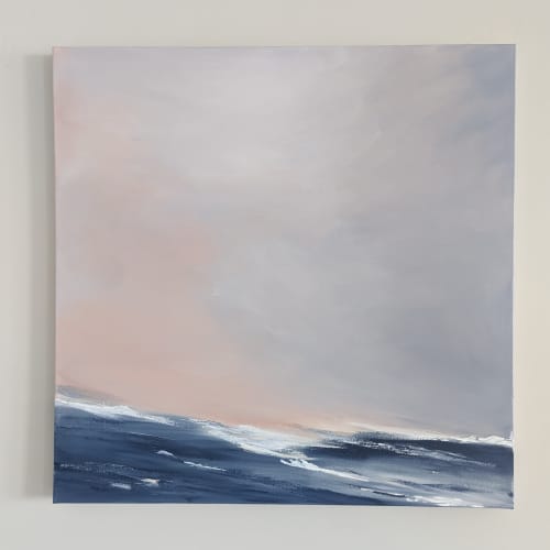 Coastal View II - Original Painting on Canvas, 30"x30" | Oil And Acrylic Painting in Paintings by 330art. Item composed of canvas and synthetic in contemporary or country & farmhouse style