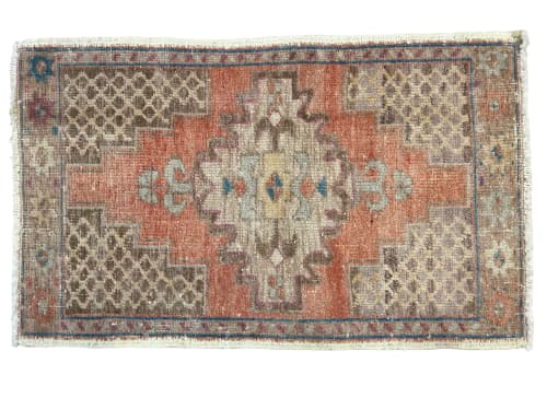 Vintage Turkish rug doormat | 1.8 x 3.1 | Small Rug in Rugs by Vintage Loomz. Item made of wool compatible with boho and mid century modern style