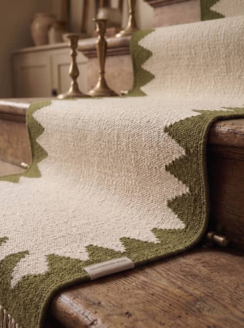 Handwoven Wool Olive Stair Runner | Custom Wool Hallway Carp | Runner Rug in Rugs by Evergreen Carpets. Item composed of wool in boho or minimalism style
