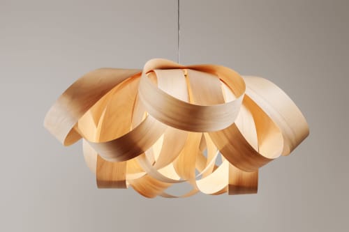 Gross 4 Lamp -Chandelier Lighting-Wood Veneer Lamp Manually | Chandeliers by Traum - Wood Lighting | Lima in La Victoria. Item made of wood works with minimalism style