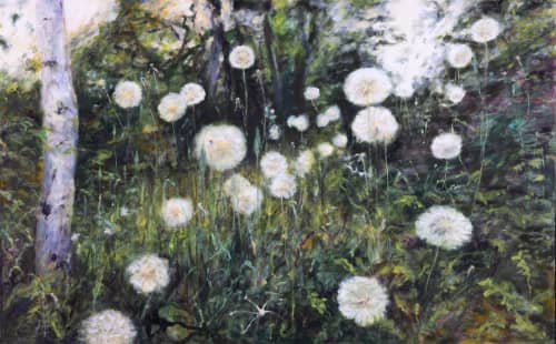 Dandelions and Aspen | Oil And Acrylic Painting in Paintings by Sally K. Smith Artist