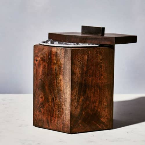 Solid Wood Ice Bucket in Cherry or Oak | Drinkware by Alabama Sawyer. Item composed of oak wood and steel