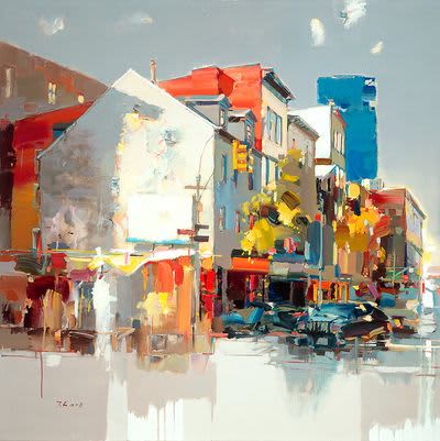 Josef Kote "Springtime in Soho | Oil And Acrylic Painting in Paintings by YJ Contemporary Fine Art. Item made of canvas