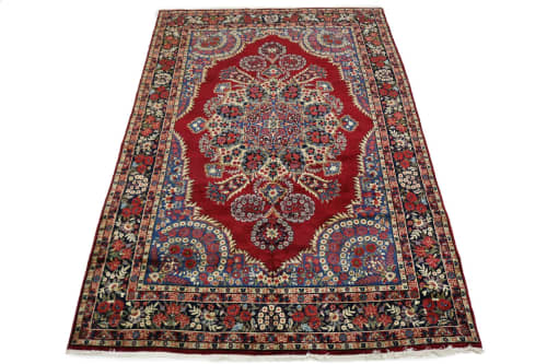 Vintage Red Traditional 6'5X10'5 Qom Kerman Persian Rug | Area Rug in Rugs by Magic Rugs. Item made of wool works with traditional style