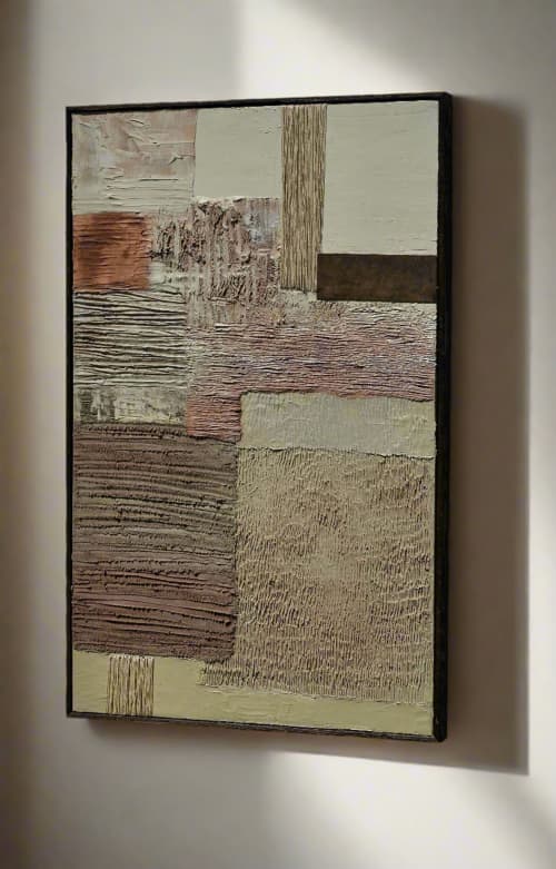embracing stability | Mixed Media in Paintings by VISCERAL HOME STUDIO. Item composed of oak wood & canvas compatible with boho and mid century modern style