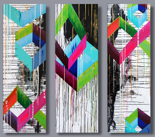 Geometric Study | Oil And Acrylic Painting in Paintings by Kari Souders | Korman Residential at The Pepper Building in Philadelphia. Item made of canvas compatible with contemporary and art deco style
