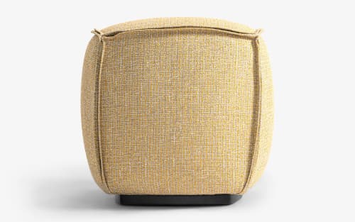 Yukan Modern Cube Pouf with Faux Leather Handle | Ottoman in Benches & Ottomans by LAGU. Item made of wood & fabric compatible with asian and modern style