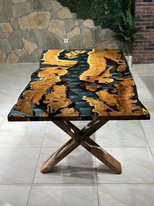 Epoxy Dining Table - Wood Modern Table | Tables by TigerWoodAtelier. Item composed of walnut and aluminum in eclectic & maximalism or art deco style