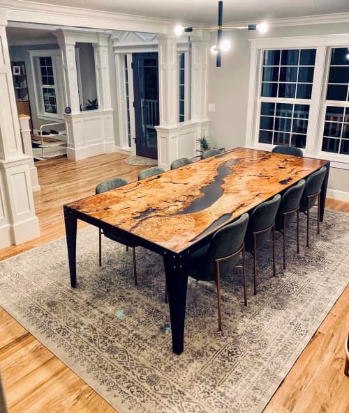 Big leaf maple epoxy resin table | Dining Table in Tables by Live Edge Lust. Item made of maple wood with brass